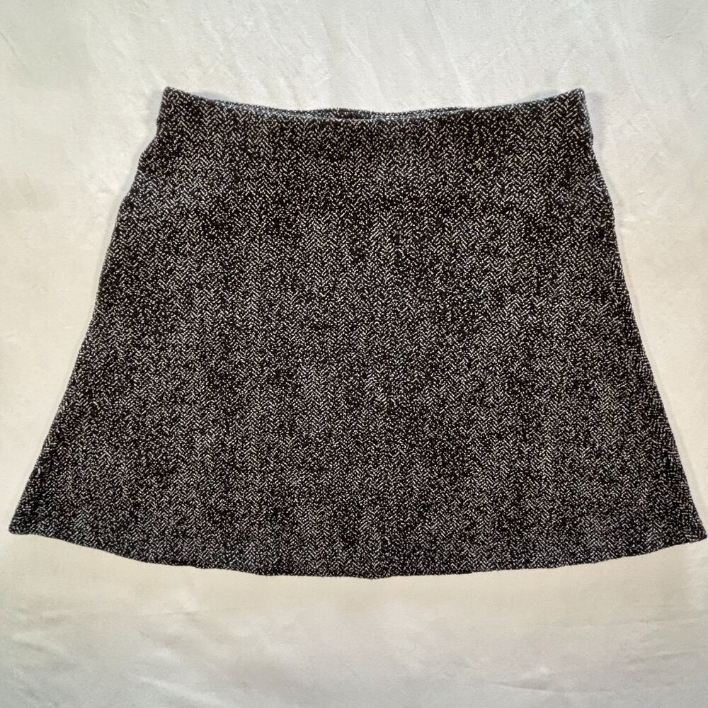 LOFT Black Gray Herringbone A-Line Mini Skirt Size Small Elastic Waist Cotton